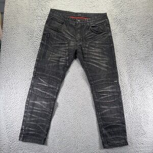 Krome Jeans Mens 36x30 Black Cotton Denim Straight Leg Faded Biker Moto Grunge